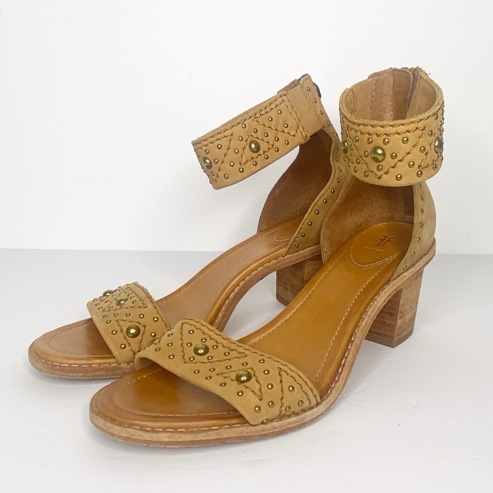 Frye Brielle Heels Studded Back Zip Suede Ankle Strap Sandal Women's Size 8